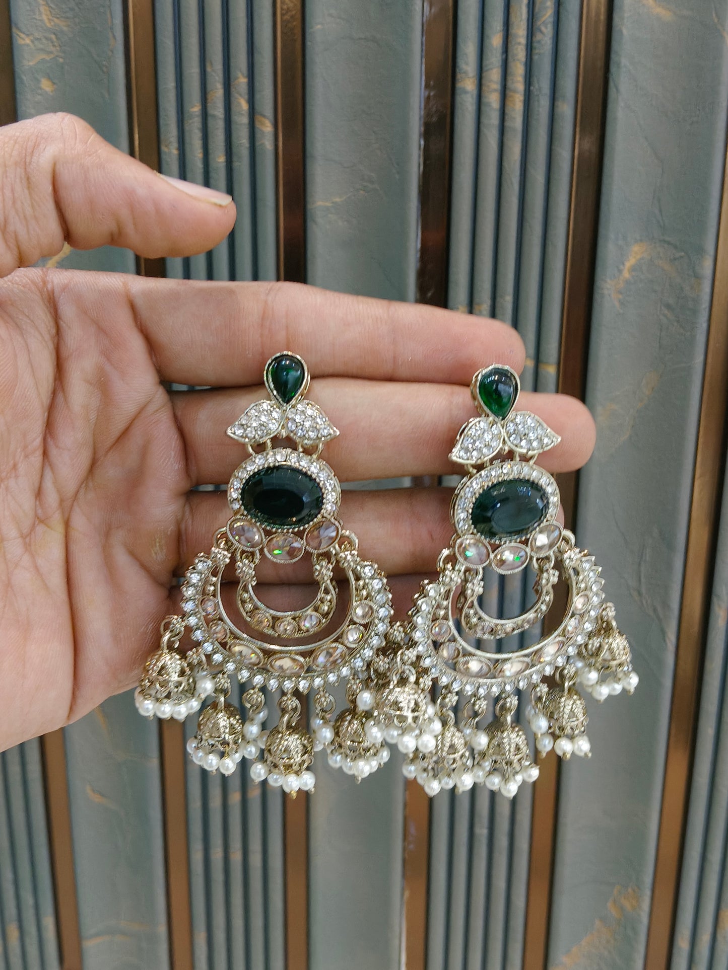Antique Gold Green Bollywood Yuri Indian Earrings