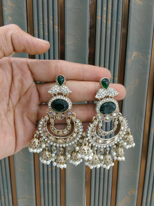 Antique Gold Green Bollywood Yuri Indian Earrings