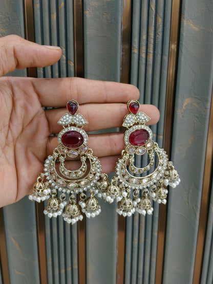 Antique Gold Maroon Bollywood Yuri Indian Earrings