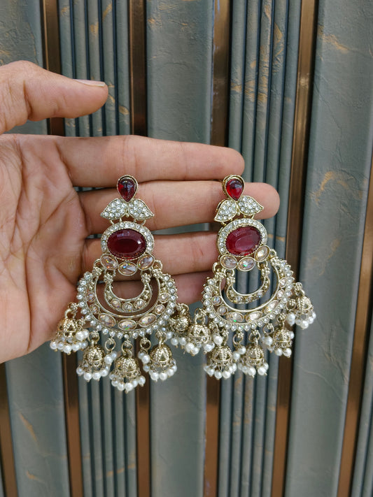 Antique Gold Maroon Bollywood Yuri Indian Earrings