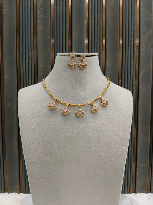 Gold American Diamond Pink AD Inori Necklace Set /Indian Necklace Sets