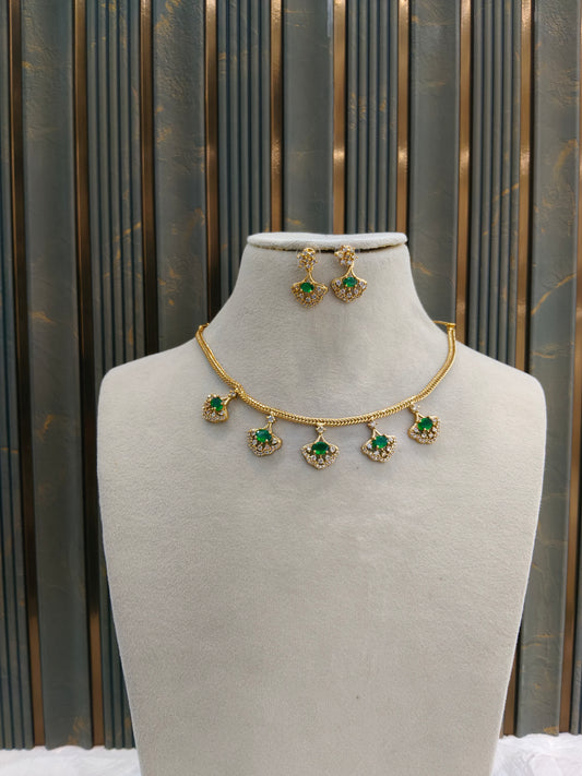 Gold American Diamond Green AD Inori Necklace Set /Indian Necklace Sets