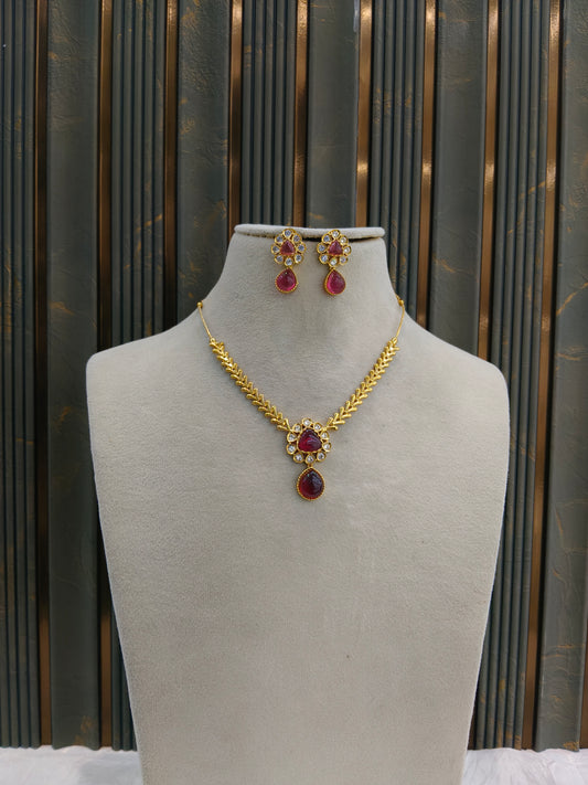 Gold American Diamond Ruby AD Hana Necklace Set /Indian Necklace Sets