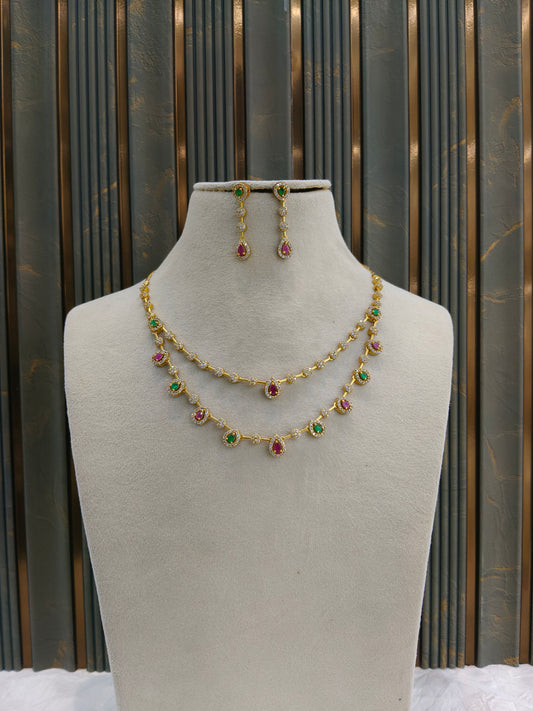 Gold American Diamond Ruby Green AD Hana Necklace Set /Indian Necklace Sets
