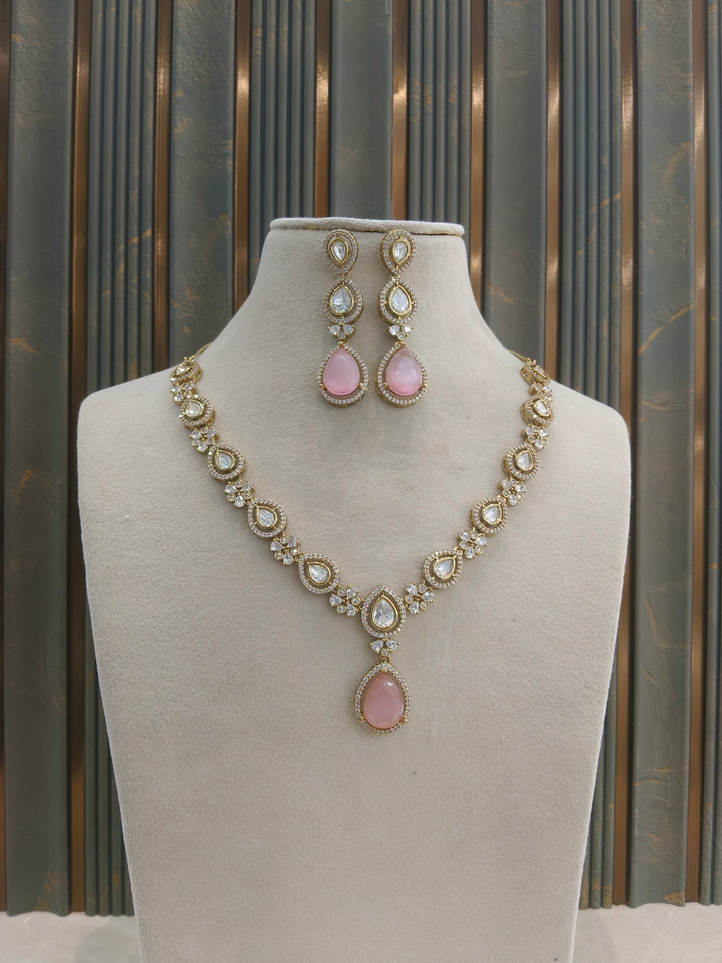 Antique Moissanite Pink kundan necklace Indian Jewellery Hina Wedding Set