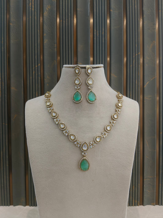 Antique Moissanite Pista kundan necklace Indian Jewellery Hina Wedding Set