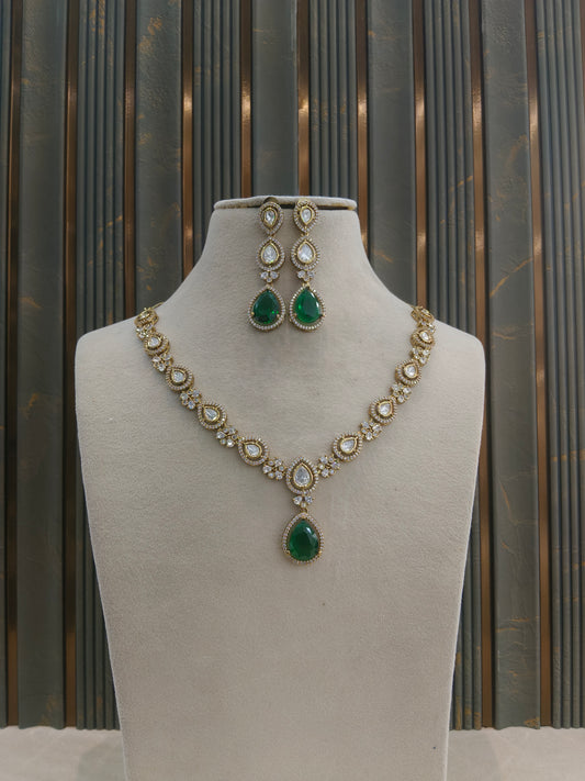 Antique Moissanite Green kundan necklace Indian Jewellery Hina Wedding Set