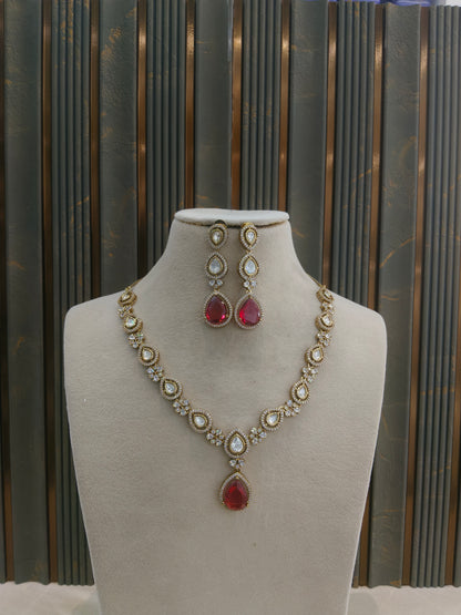 Antique Moissanite Ruby kundan necklace Indian Jewellery Hina Wedding Set