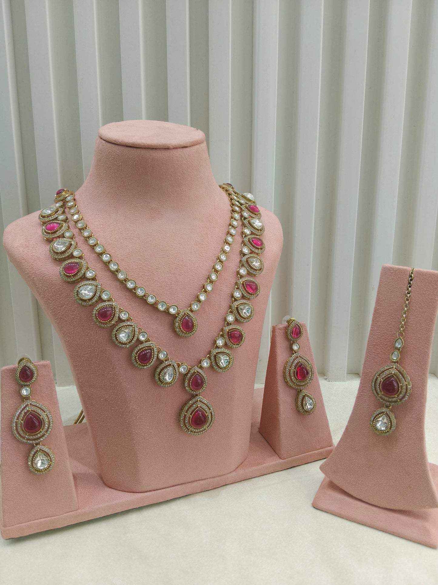 Antique Moissanite Ruby Long kundan necklace Indian Jewellery Henry Wedding Sets