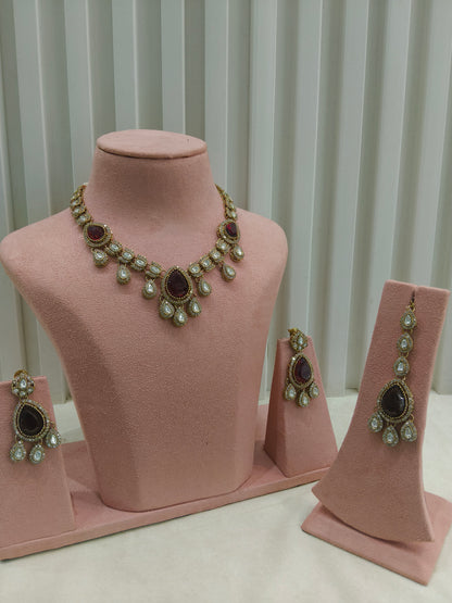 Antique Moissanite Maroon kundan necklace Indian Jewellery Lena Wedding Sets