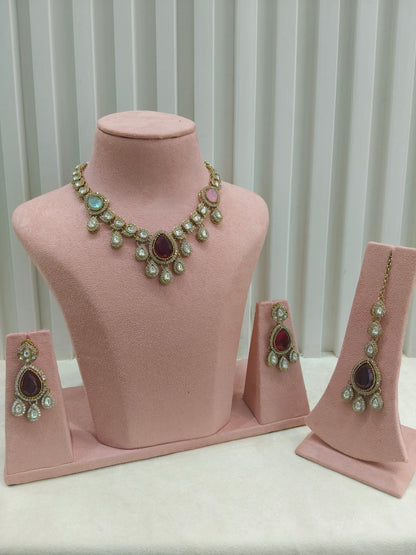 Antique Moissanite Multicolor kundan necklace Indian Jewellery Lena Wedding Sets