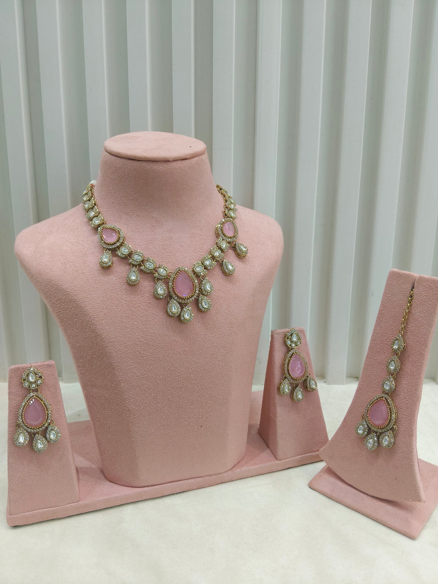 Antique Moissanite Pink kundan necklace Indian Jewellery Lena Wedding Sets