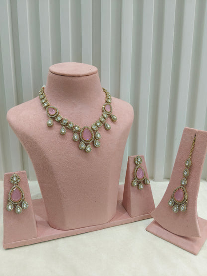 Antique Moissanite Pink kundan necklace Indian Jewellery Lena Wedding Sets