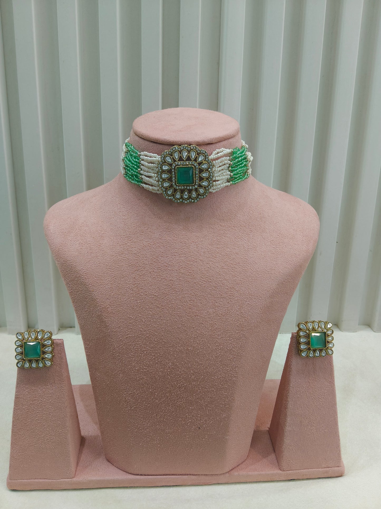 Antique Pista Moissanite kundan choker Indian Jewellery Abby Wedding Set