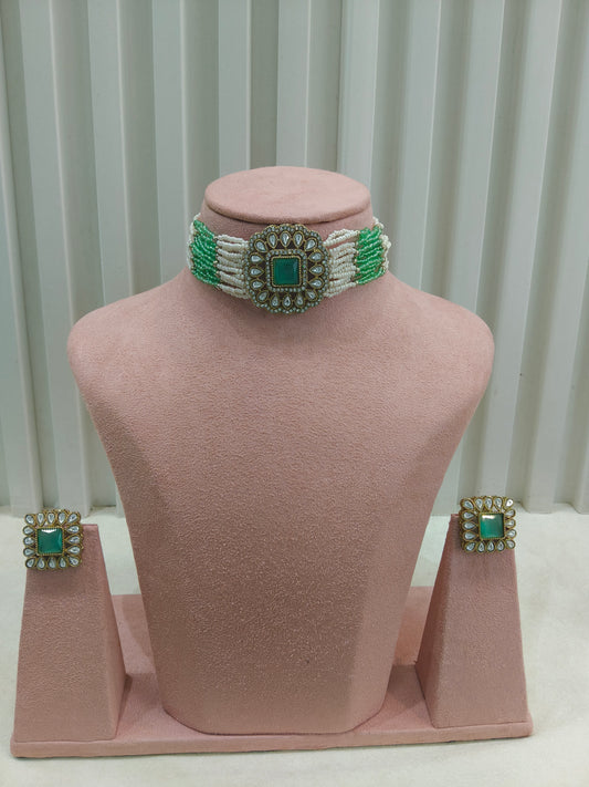 Antique Pista Moissanite kundan choker Indian Jewellery Abby Wedding Set