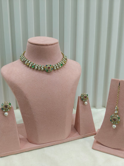 Antique Multicolor Moissanite kundan necklace Indian Jewellery Aya Wedding Sets