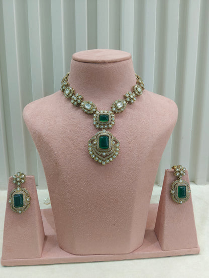 Antique Green Moissanite kundan necklace Indian Jewellery Hemu Wedding Sets