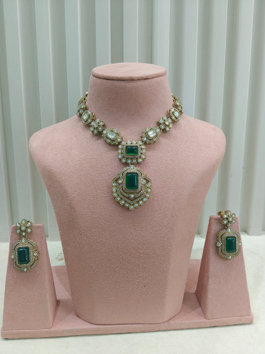 Antique Green Moissanite kundan necklace Indian Jewellery Hemu Wedding Sets
