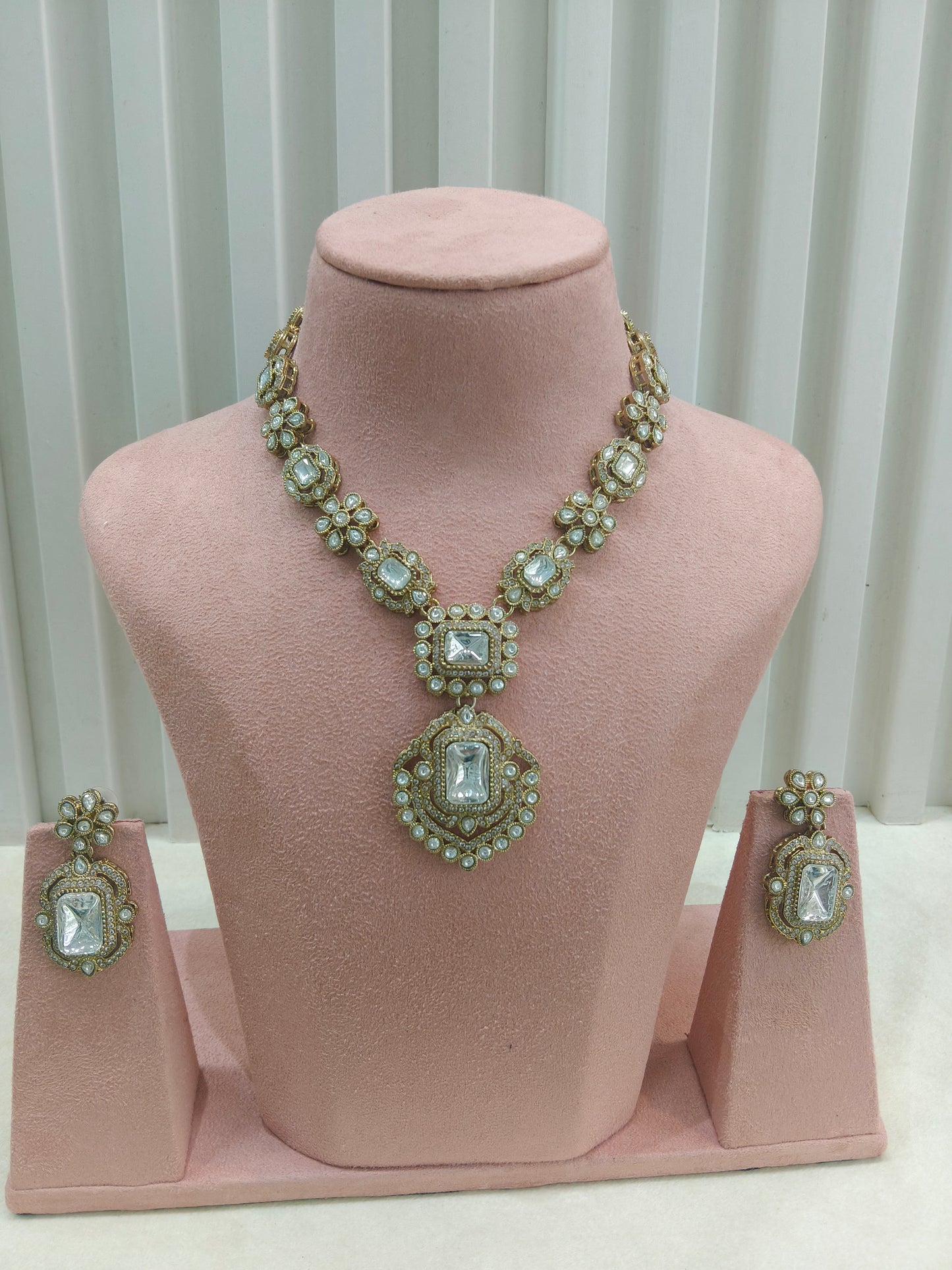 Antique Moissanite kundan necklace Indian Jewellery Hemu Wedding Sets