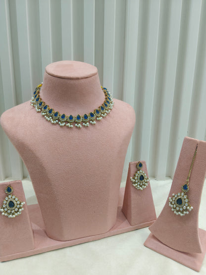 Antique Moissanite Blue kundan necklace Indian Jewellery Semu Wedding Sets