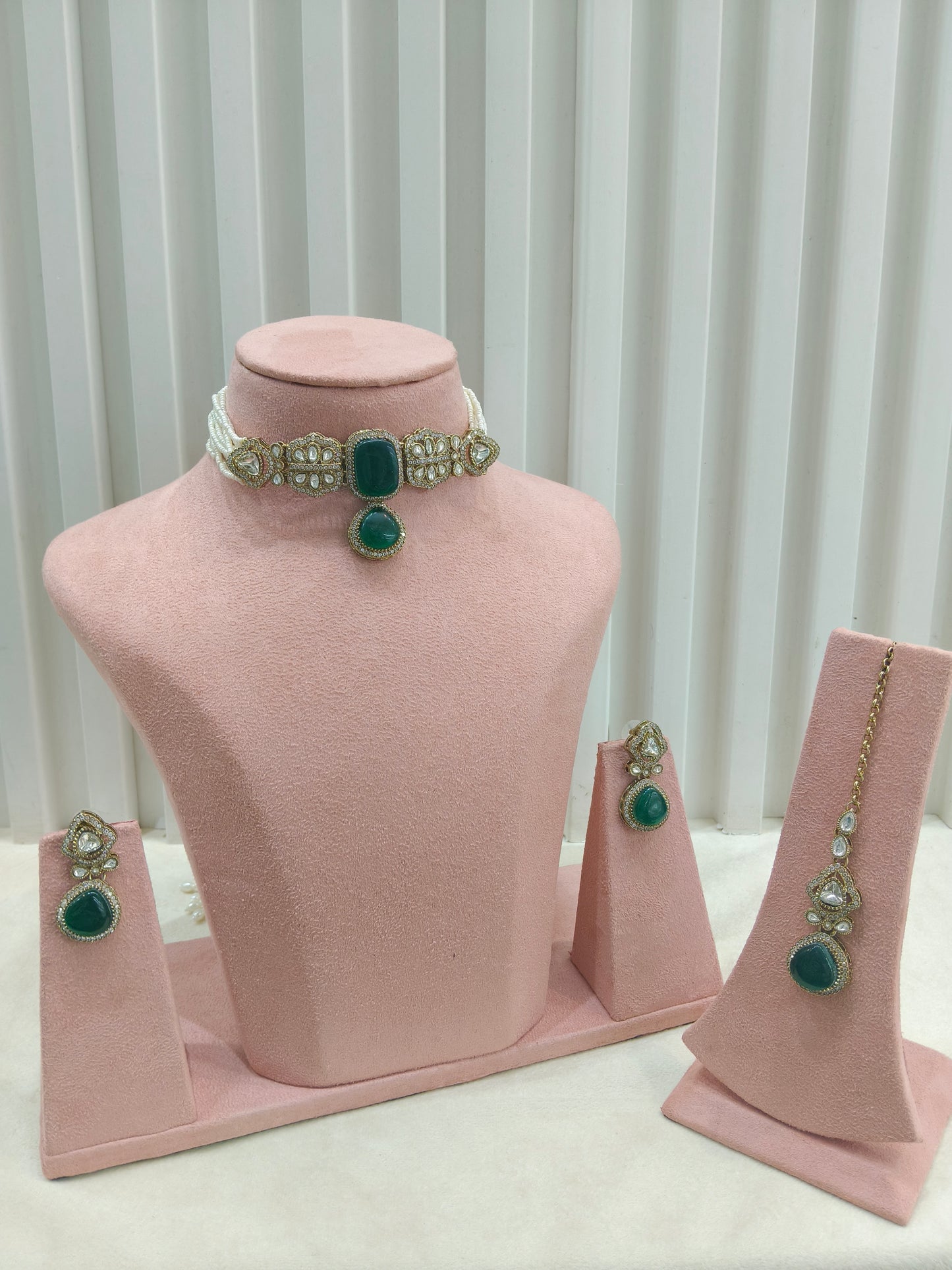 Antique Green Moissanite kundan choker Indian Jewellery Letin Wedding Set
