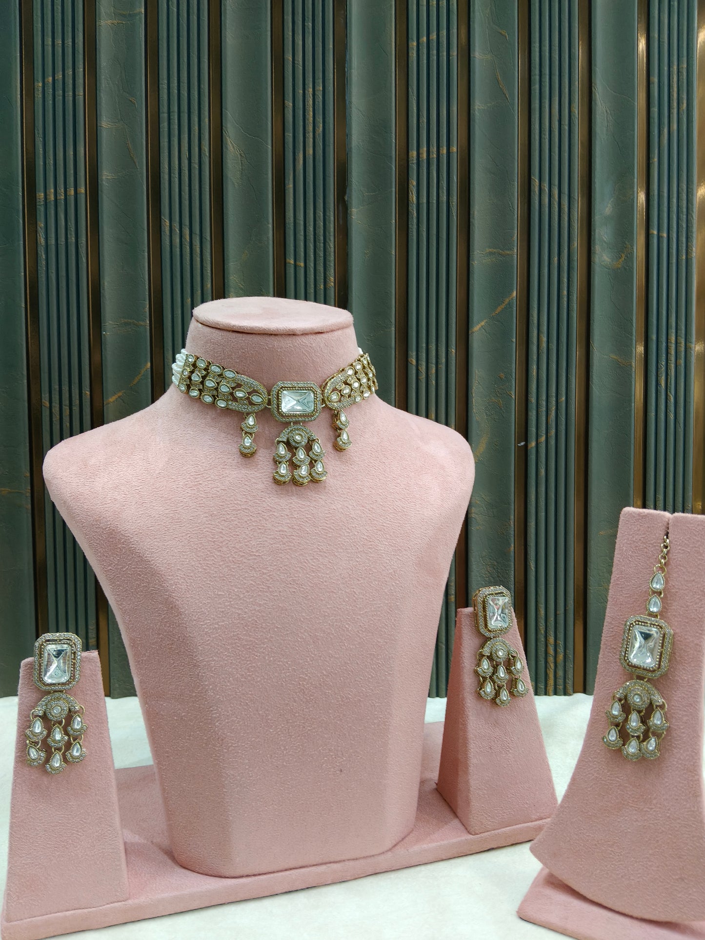 Antique Moissanite kundan choker Indian Jewellery Soza Wedding Set