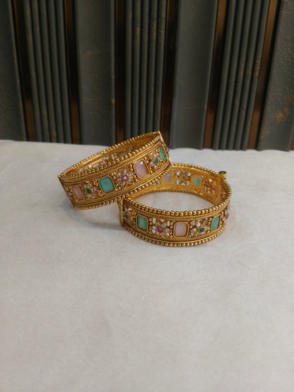 Indian bangles Traditional bollywood jewelry Mint Pink Ruwa Gold bangles