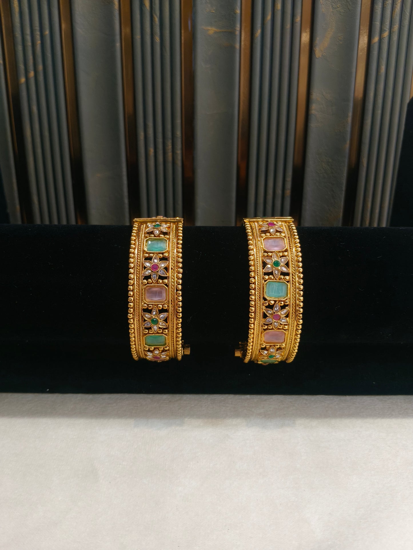Indian bangles Traditional bollywood jewelry Mint Pink Ruwa Gold bangles