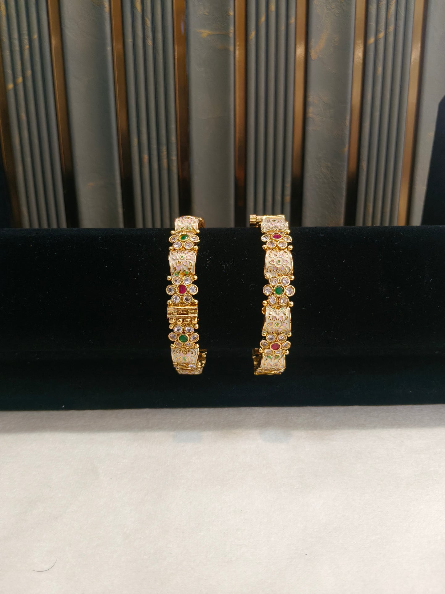 Indian bangles Traditional bollywood jewelry Ruby Green Liza Gold bangles