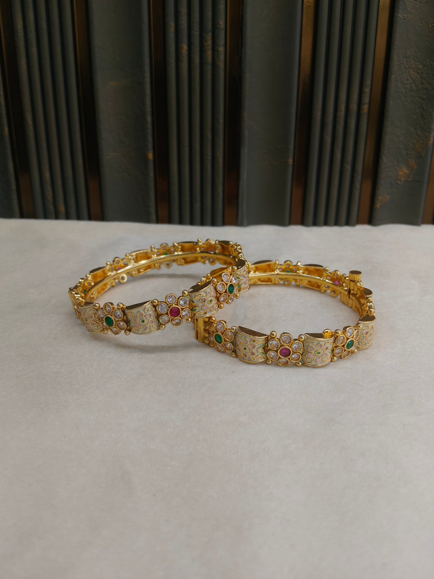 Indian bangles Traditional bollywood jewelry Ruby Green Liza Gold bangles