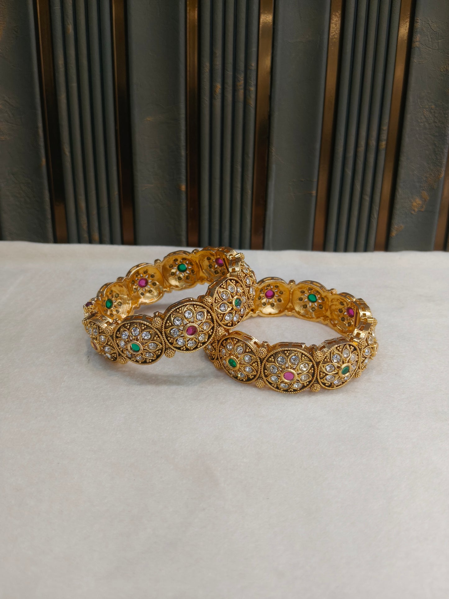 Indian bangles Traditional bollywood jewelry Ruby Green Sania Gold bangles