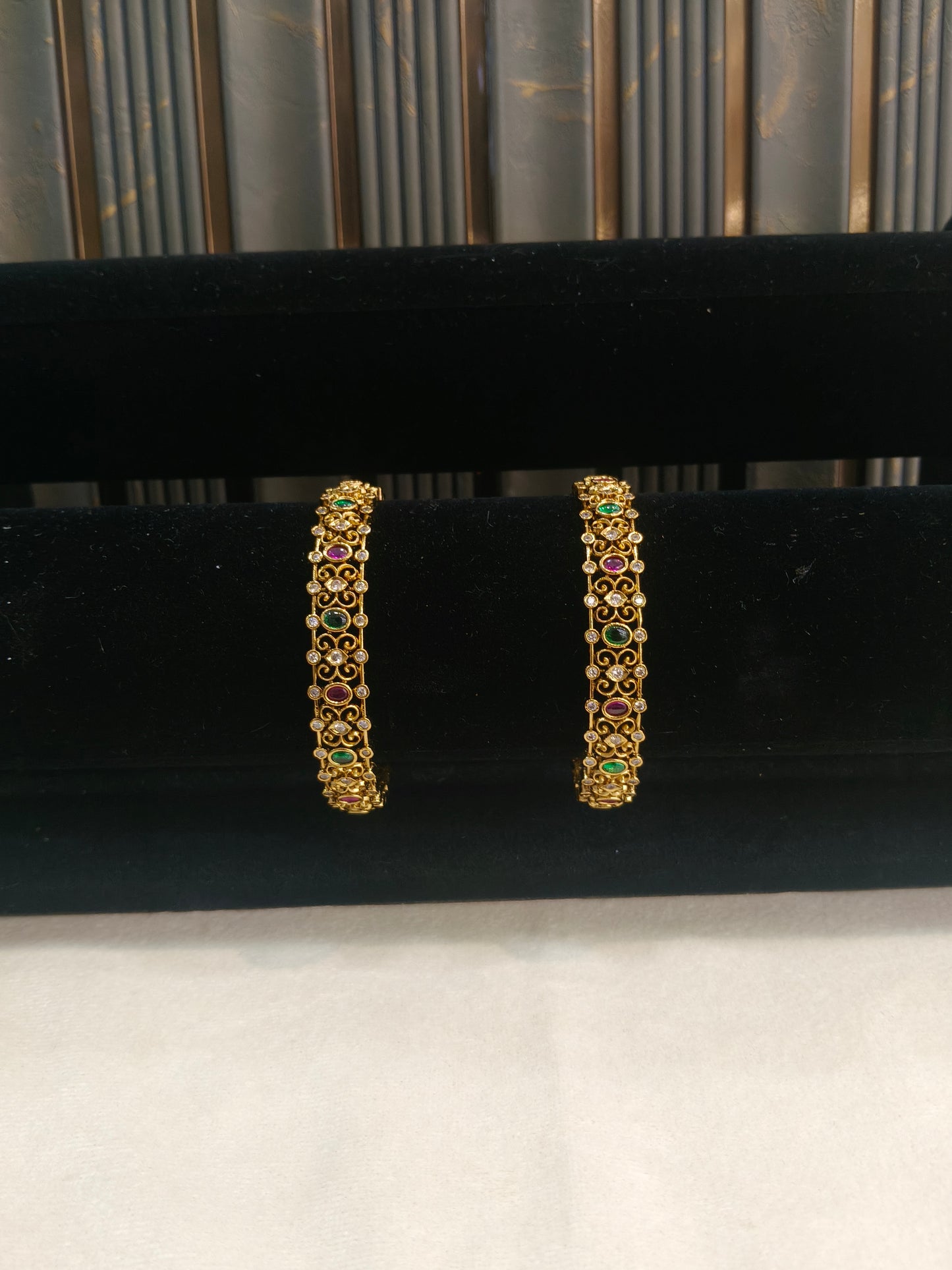 Indian bangles Traditional bollywood jewelry Ruby Green Antique CZ Stone Danya bangles