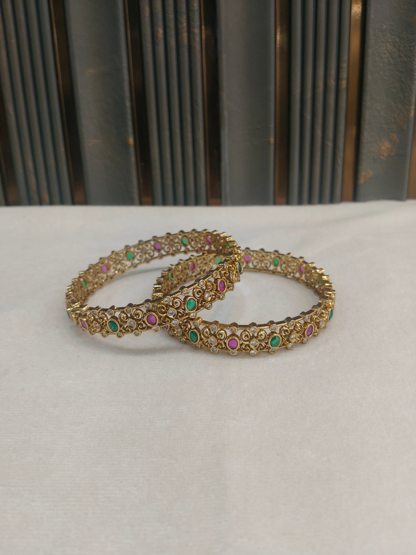 Indian bangles Traditional bollywood jewelry Ruby Green Antique CZ Stone Danya bangles