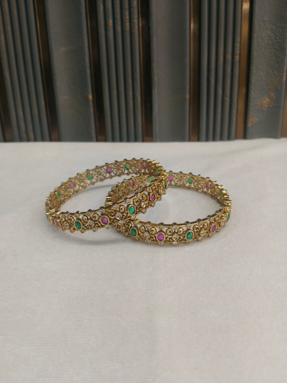 Indian bangles Traditional bollywood jewelry Ruby Green Antique CZ Stone Danya bangles