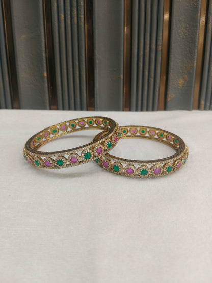 Indian bangles Traditional bollywood jewelry Ruby Green Antique CZ Stone Eknoor bangles