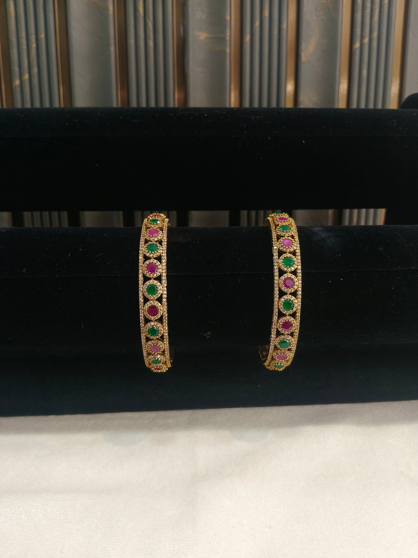 Indian bangles Traditional bollywood jewelry Ruby Green Antique CZ Stone Eknoor bangles
