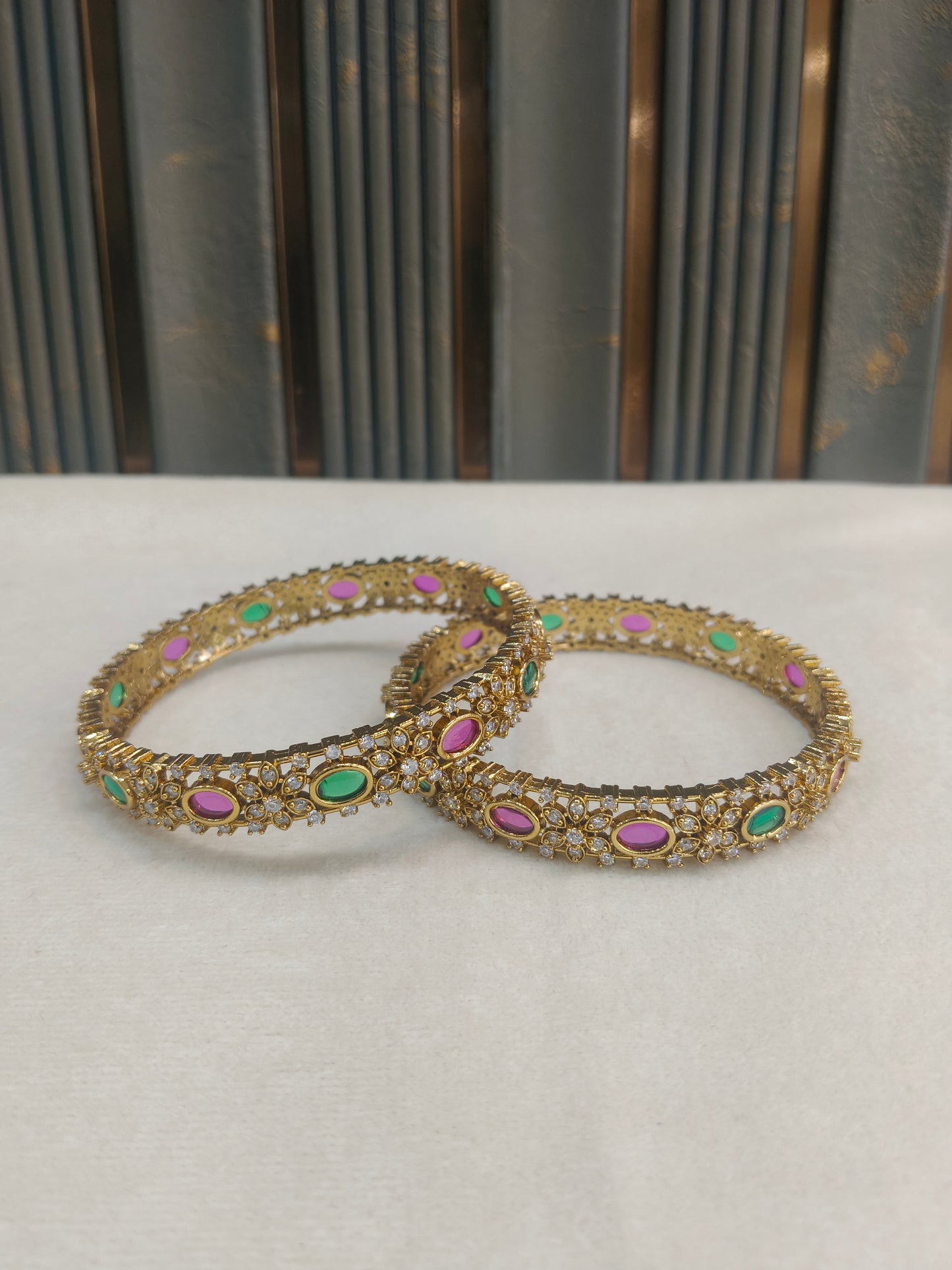 Indian bangles Traditional bollywood jewelry Ruby Green Antique CZ Stone Emme bangles