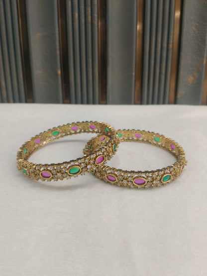 Indian bangles Traditional bollywood jewelry Ruby Green Antique CZ Stone Emme bangles