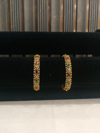 Indian bangles Traditional bollywood jewelry Ruby Green Antique CZ Stone Emme bangles
