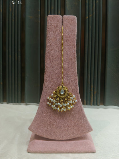 Gold polki Tikka Jewellery Indian Niram Headpiece Jewellery