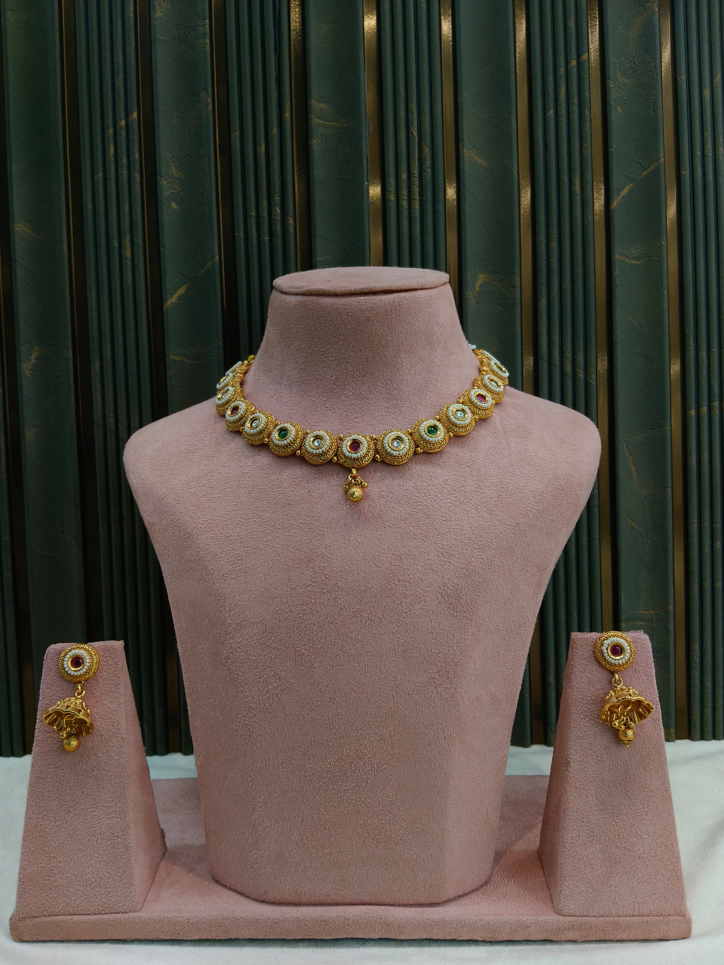 Gold Polki Ruby Green Necklace Jewellery Mansi Set