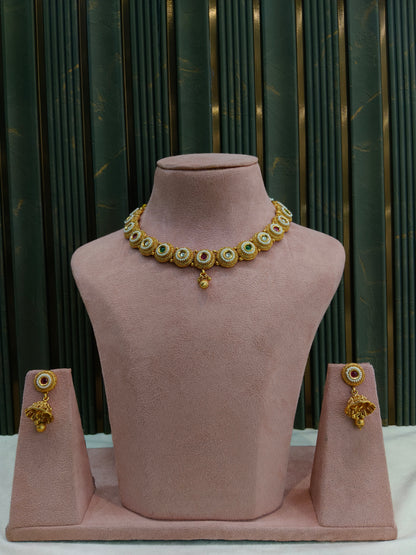 Gold Polki Ruby Green Necklace Jewellery Mansi Set