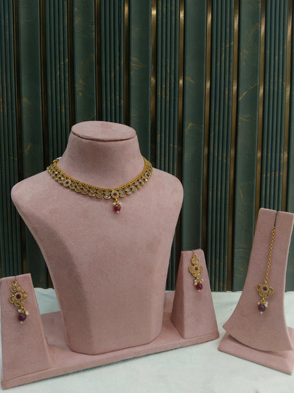 Gold Polki Ruby Necklace Jewellery Mansi Set