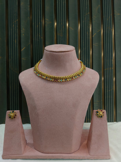 Gold Polki Multi Color Necklace Jewellery Mansi Set