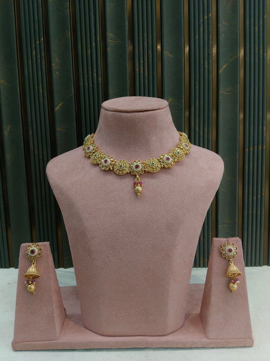 Gold Polki Ruby Green Necklace Jewellery Mansi Set