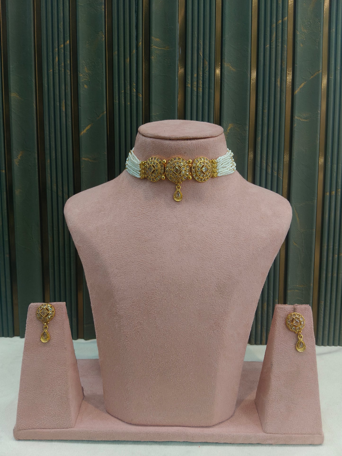 Gold Polki Choker Indian Jewellery Bini Set