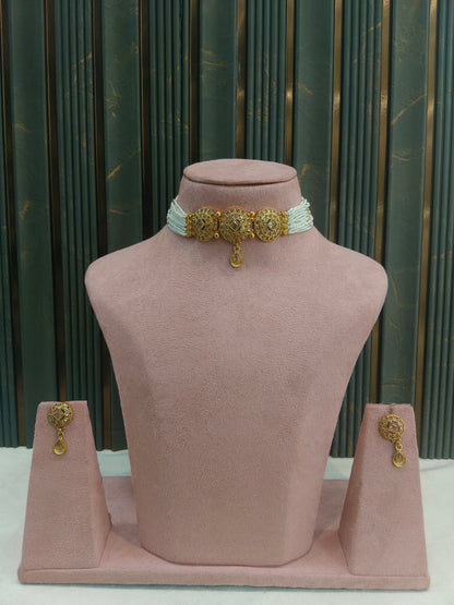 Gold Polki Choker Indian Jewellery Bini Set