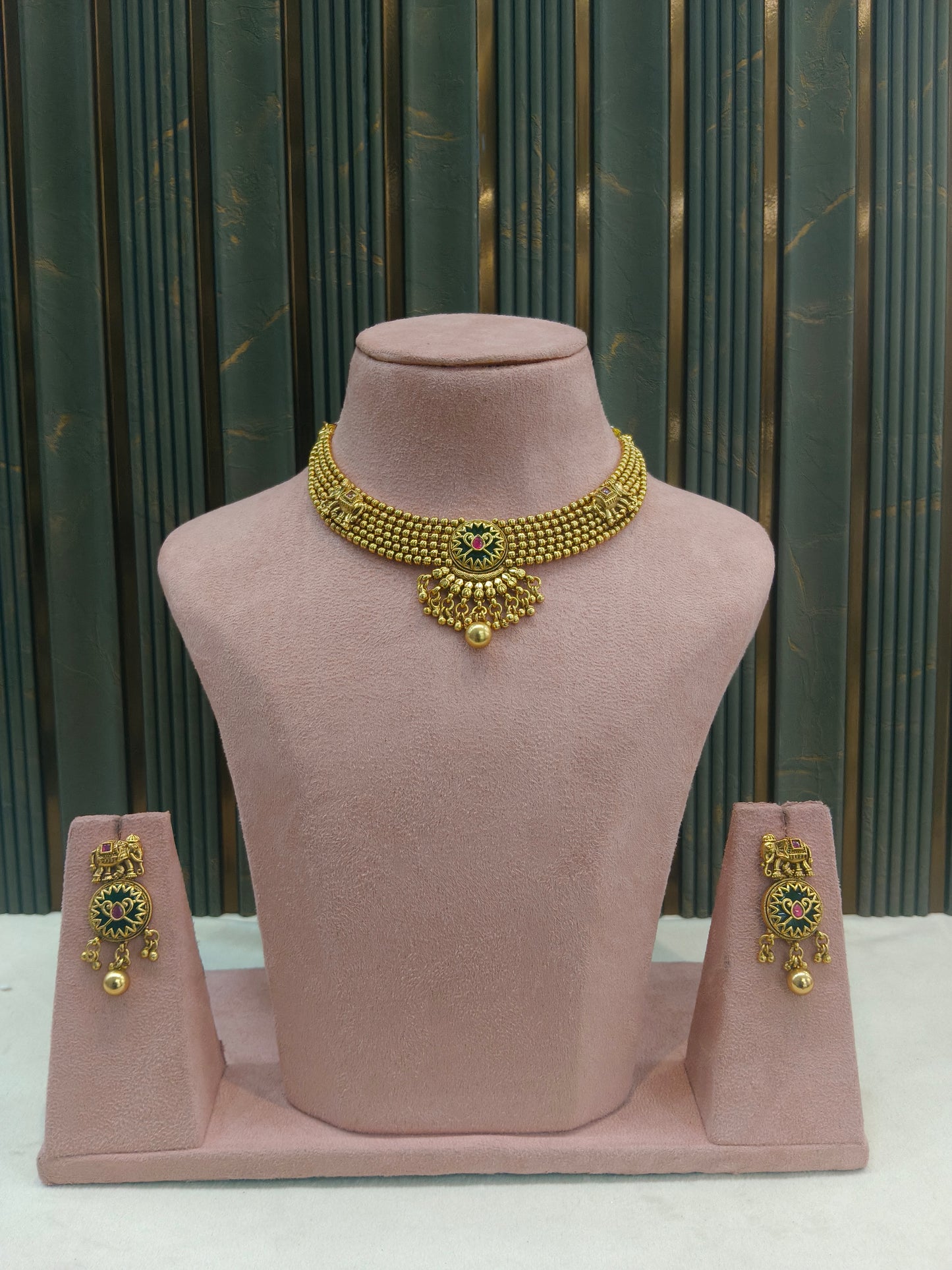 Gold Polki Ruby Sage Green Necklace Jewellery Mehram Set