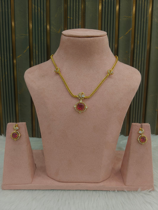 Gold Ruby American Diamond Necklace indian Jewellery Disny Set