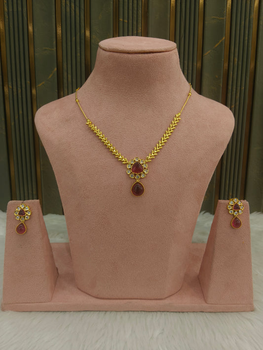 Gold Ruby American Diamond Necklace indian Jewellery Disny Set